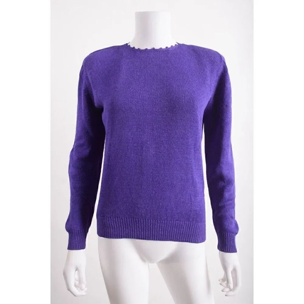 Vintage Malia Womens Silk Sweater Size M Purple Knit 70's-80's Hong Kong
